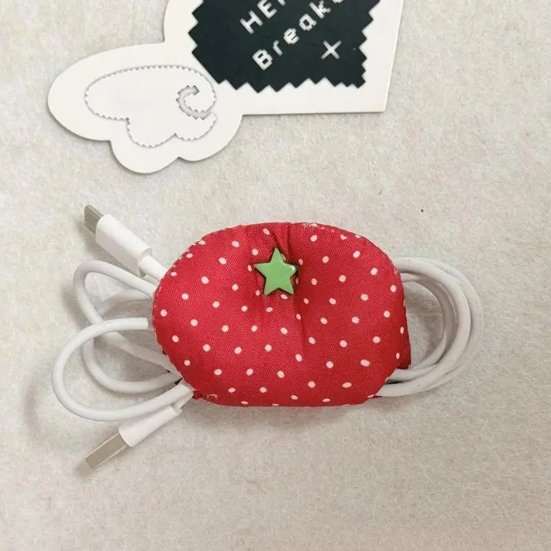 Cute Tomato Fabric Cable Organizer Cord Keeper Winder for Charging Cable Earphone Reusable Cable Holder for Tidy Cord Management