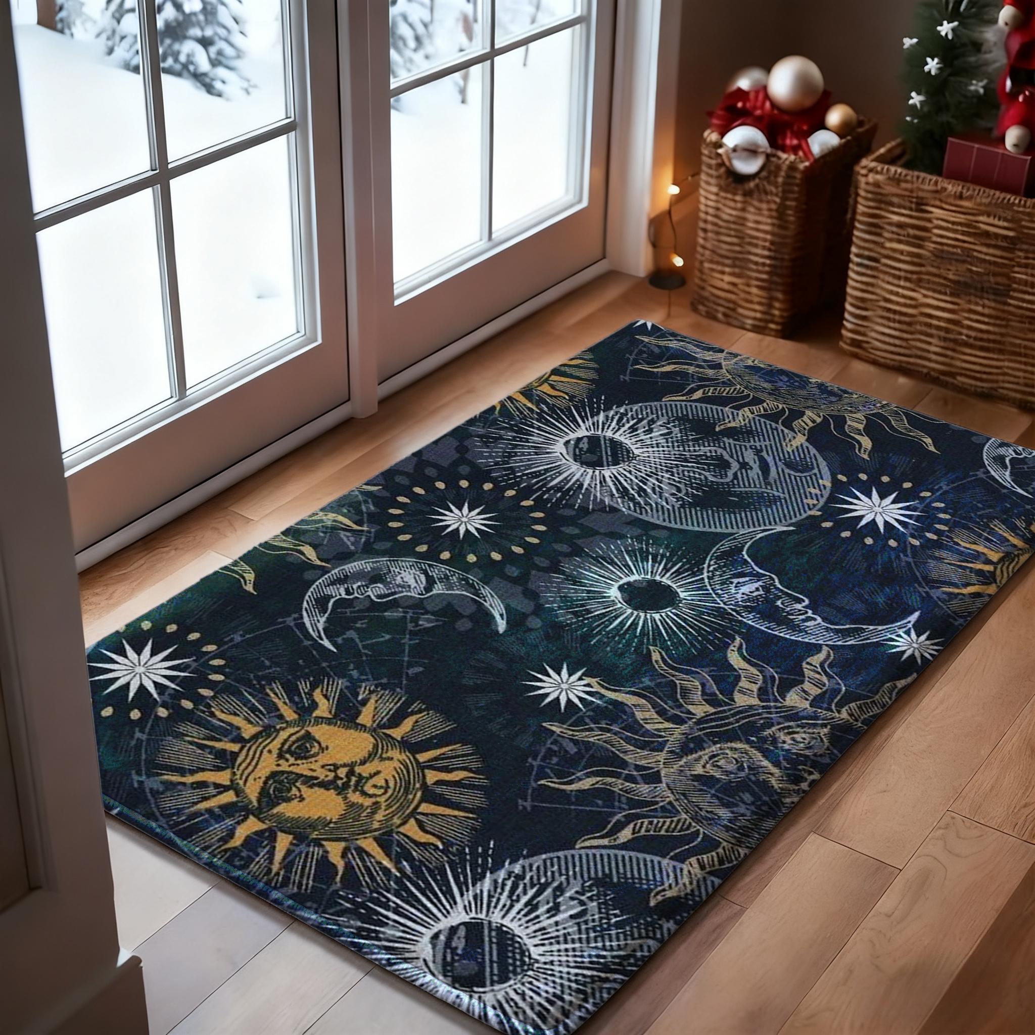 Sun, moon, stars and celestial patterns 1-Piece Bathroom Mat, Soft Bath Mat, Absorbent High-Quality Bathroom Carpet, Non-Slip and Comfortable Bathroom Mat, Suitable for Bathroom Floors, Sinks,