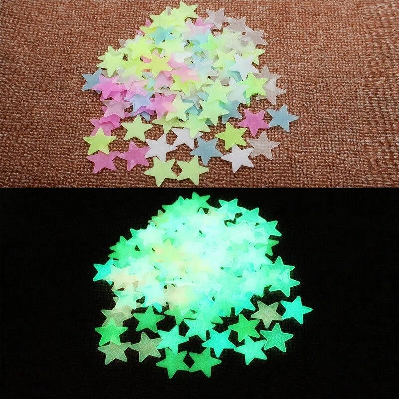 100pcs Colorful Glow-In-The-Dark Stickers, Fluorescent Star Wall Decals, Home Art Decor, Ceiling & Wall Decoration, Bedroom Room Decor
