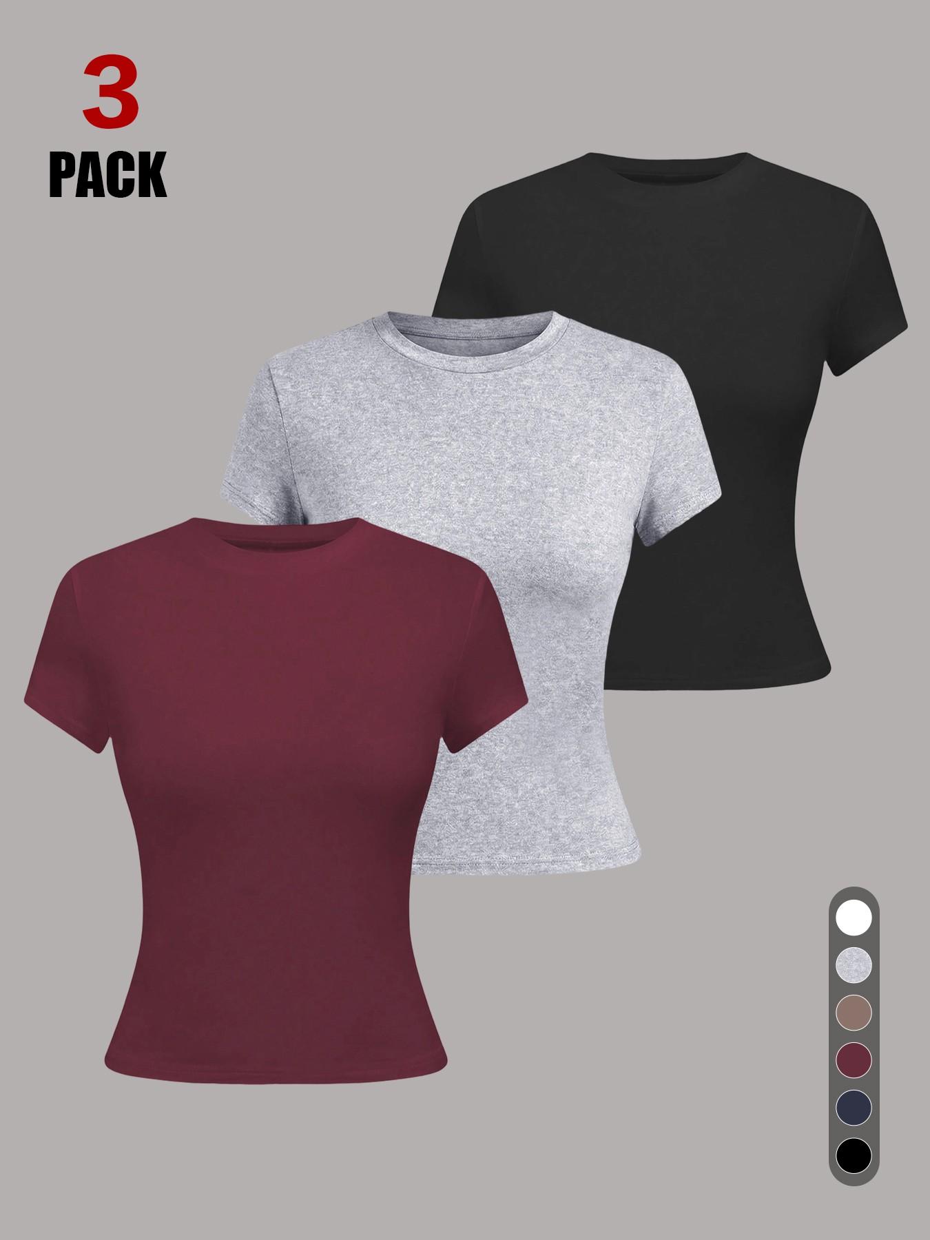 2026 New Arrival Women's Crew Neck Short Sleeve Fitted T-Shirt, Solid Color Slim Fit Basic Crop Tee, Soft Stretchy Breathable Casual Top for Daily Streetwear Shopping and Vacation Outfits All Season Summer