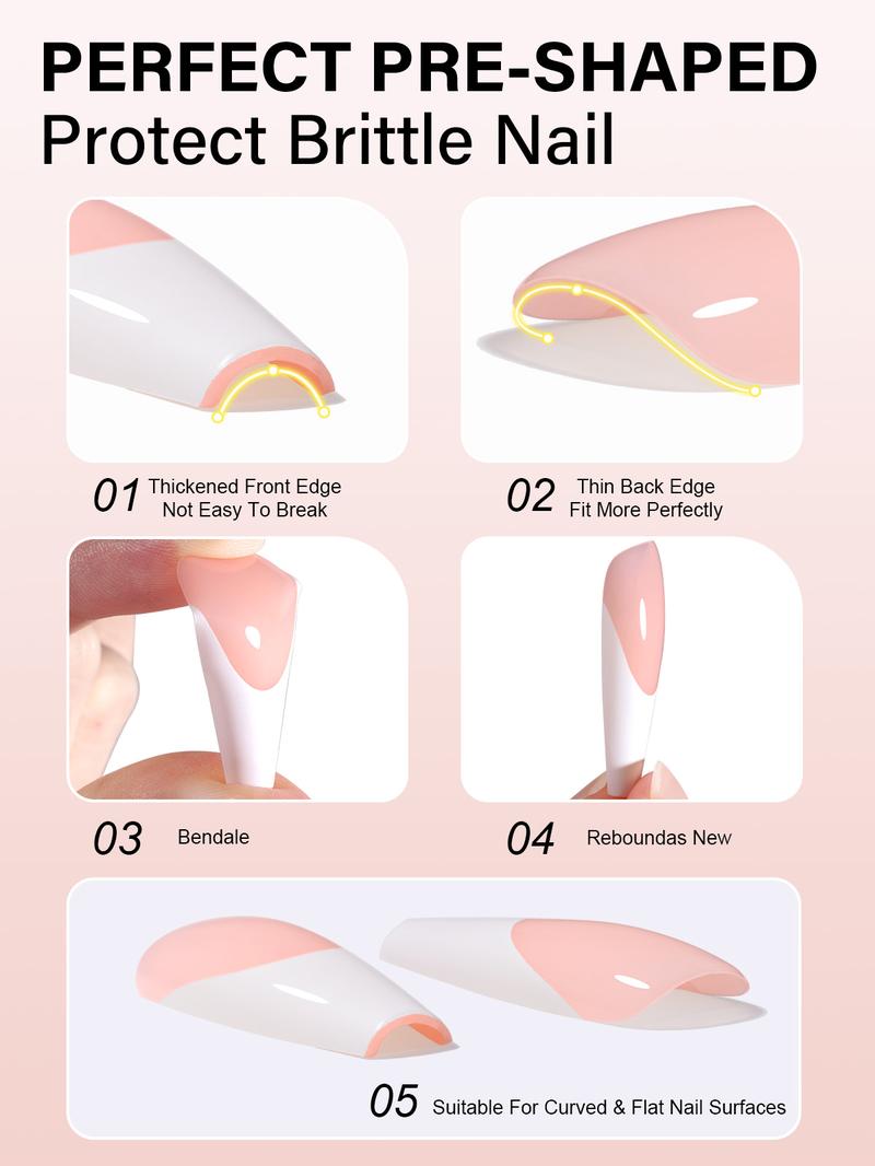 Aillsa Long Coffin French Tip Press on Nails - 180pcs Classic Nude/Brown Full Cover Soft Gel Nail Tips Natural False Nails 15 sizes Easy to Wear Soak Off Acrylic Extensions Reusable & Comfortable Fit DIY Nail Art at home press-on nail set dealsforyoudays