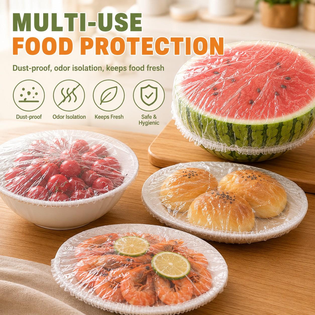 Disposable Food Wrap Set, No-Tear Elastic Opening, Food-Grade Odor-Proof, Universal Bowl Plate Sealer, Refrigerator Leftover Preserver, Kitchen Storage Food