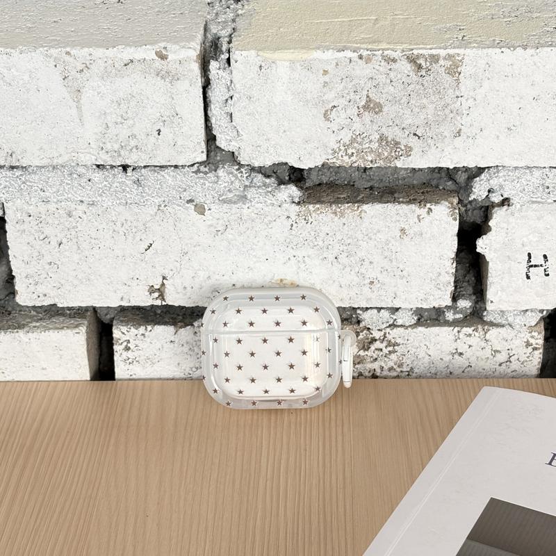 Simple Full Screen Five-Pointed Star Patterns with Ring Tetragonum Transparent Red White  Protective Earphone Case Suitable for AirPods Pro3 Pro2 1 2 3 4 Pro