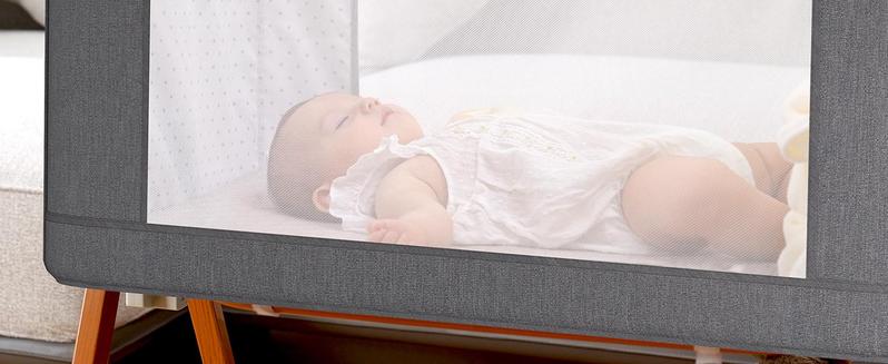 3 in 1 Bassinet Bedside Sleeper, Bedside Crib with Wheels, Mosquito Net, Mattress, 6 Height Adjustable Baby Bed for Infant Newborn (Grey)