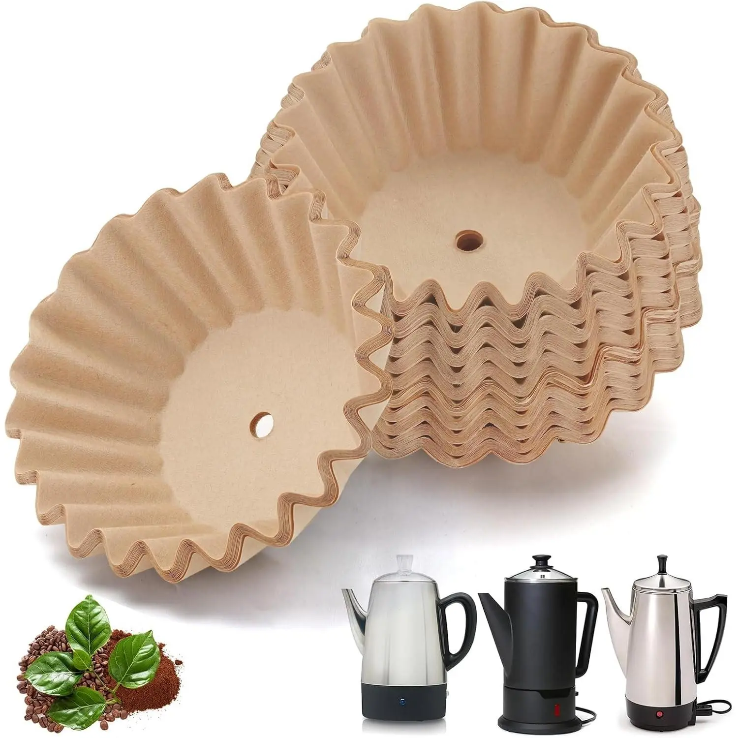 Percolator Coffee Filters Compatible with Electric Coffee Percolator, 200 Pcs Perforated Wavy Design Filter Paper for 12 Cup 10 Cup