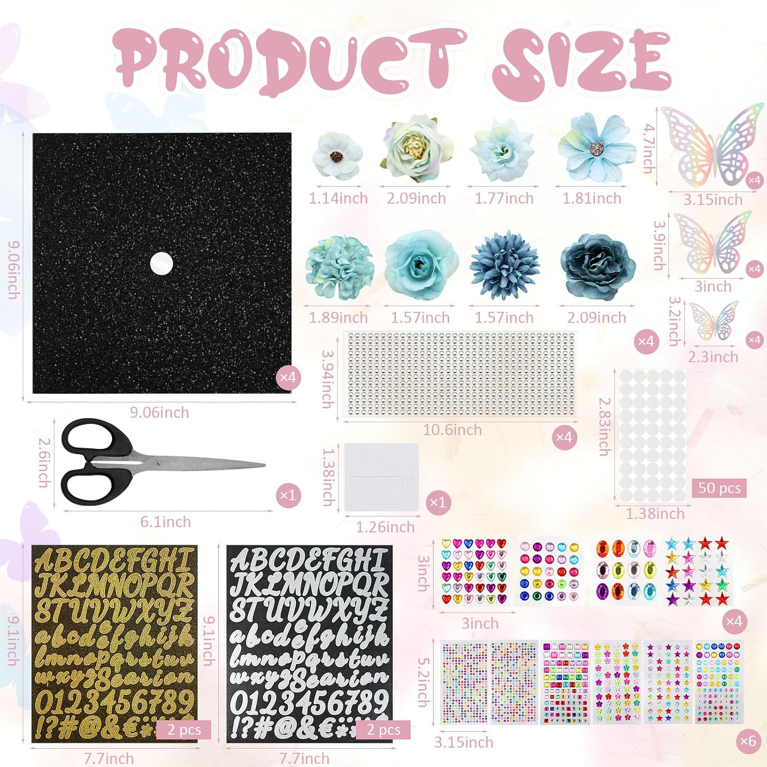 Unisex Modern DIY Craft Decoration Kit - Grad Cap Project Supplies with Glitter Paper, Butterflies, Rhinestones, Letter & Number Stickers for Hat Toppers