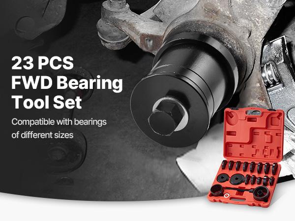 VEVOR Wheel Bearing Press Kit, 23 PCS FWD Bearing Puller Tools, for Front Wheel Drive Bearing Removal and Installation, Wheel Bearing Tool with Sliding Screw, Bushings, Sleeve Plates, Storage Case