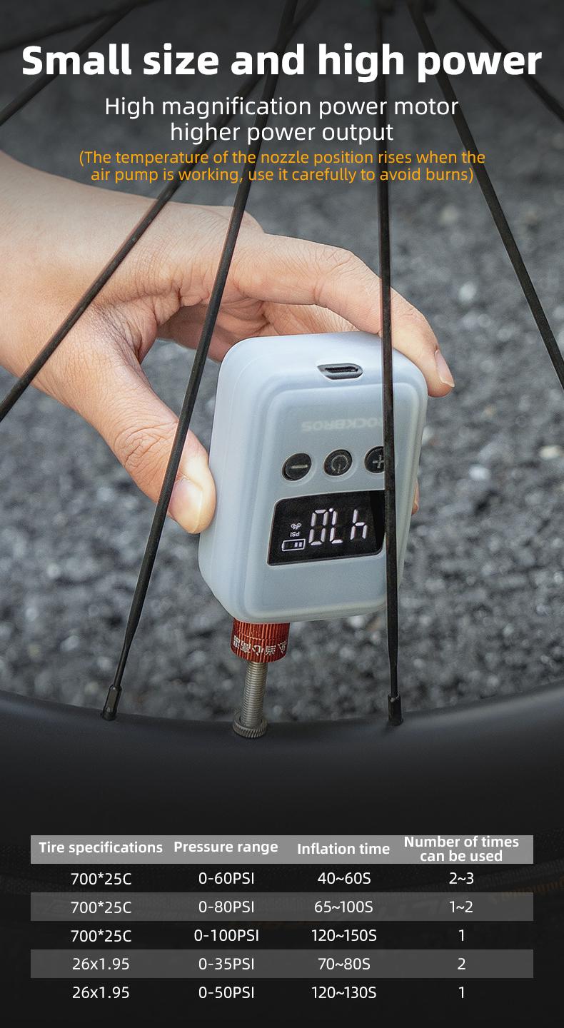 ROCKBROS Mini Bike Pump Portable Bike Tire Pump 150PSI Auto Shut-Off Air Pump with Presta and Schrader Valves Smart Air Inflator Mini Air Compressor for Bicycle and Balls