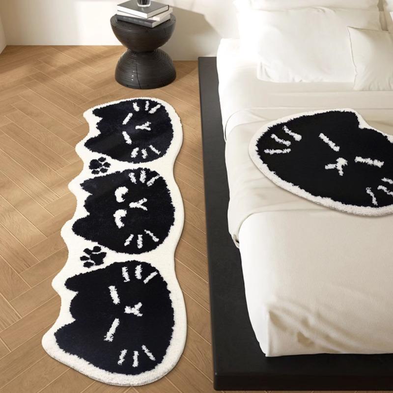 Cute Cartoon Cat Face Printed Rug, Home Decorative Rugs, Soft Washable Floor Mat for Living Room & Bedroom, Stylish Korean Minimalist Home Decor