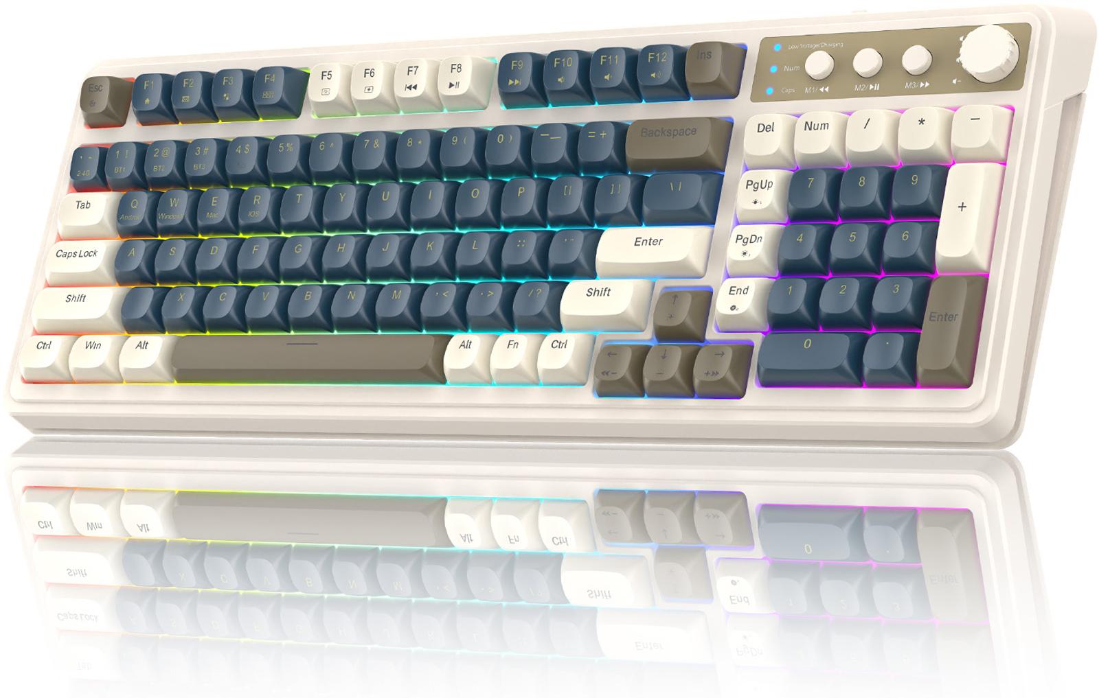 【TOP】AULA S99 Key Keyboard, Tri-Mode Bluetooth/2.4GHz/USB-C Cute Creamy Gaming Keyboard with Number Pad RGB Backlit, Media Knob Custom Mechanical Feel Computer Keyboard for MAC Xbox PC Gamer -Fixed Keycaps & Switches (Non-Replaceable) 【TOP】AULA S99 Key Keyboard, Tri-Mode Bluetooth/2.4GHz/USB-C Cute Creamy Gaming Keyboard with Number Pad RGB Backlit, Media Knob Custom Mechanical Feel Computer Keyboard for MAC Xbox PC Gamer -Fixed Keycaps & Switches (Non-Replaceable)