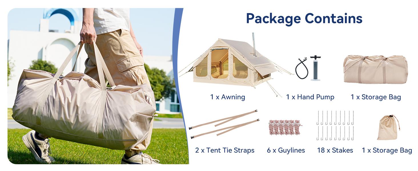 Lilypelle Inflatable Tents for Camping, Blow Up Tent with Hand Pump, Easy Setup Inflatable Hot Tent with Stove Jack, Waterproof Oxford Air Glamping Tents for Camping Adult 4-6 Person