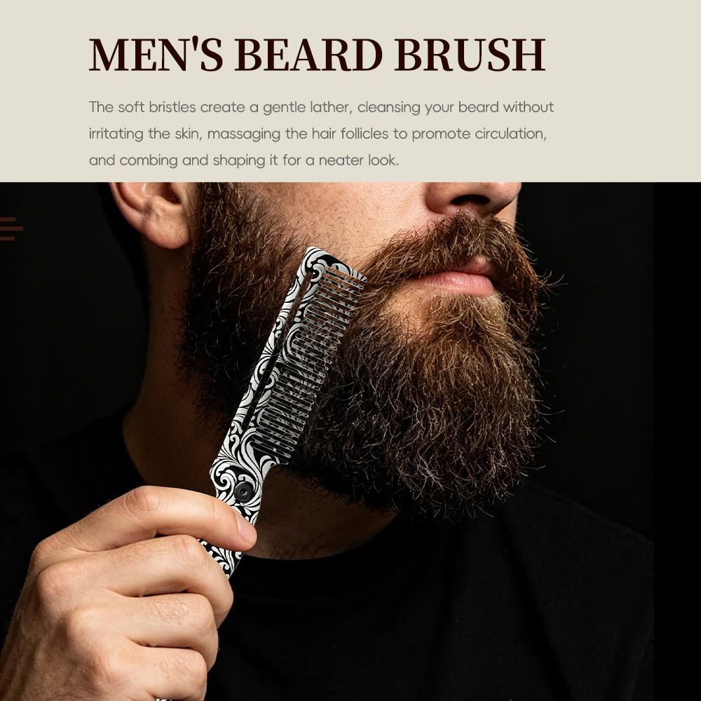 Men's Vintage Engraved Folding Comb, Stainless Steel Anti-Static Portable Hair Comb, Pocket Size Styling Tool, and Options