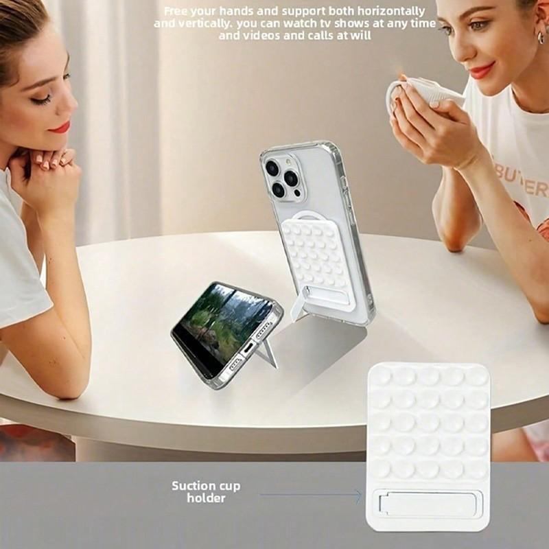 Silicone Suction Cup Phone Stand, Adjustable Holder with Metal/rubber Base, Foldable Neck Tube, Compatible with iPhone & Smartphones