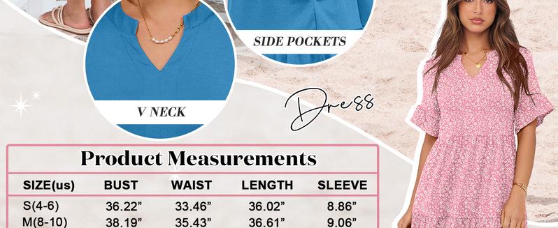 ANRABESS Womens Summer 2025 Trendy Ruffle Short Sleeve V Neck A Line Tiered Flowy Loose Casual Mini Beach Dress with Pockets