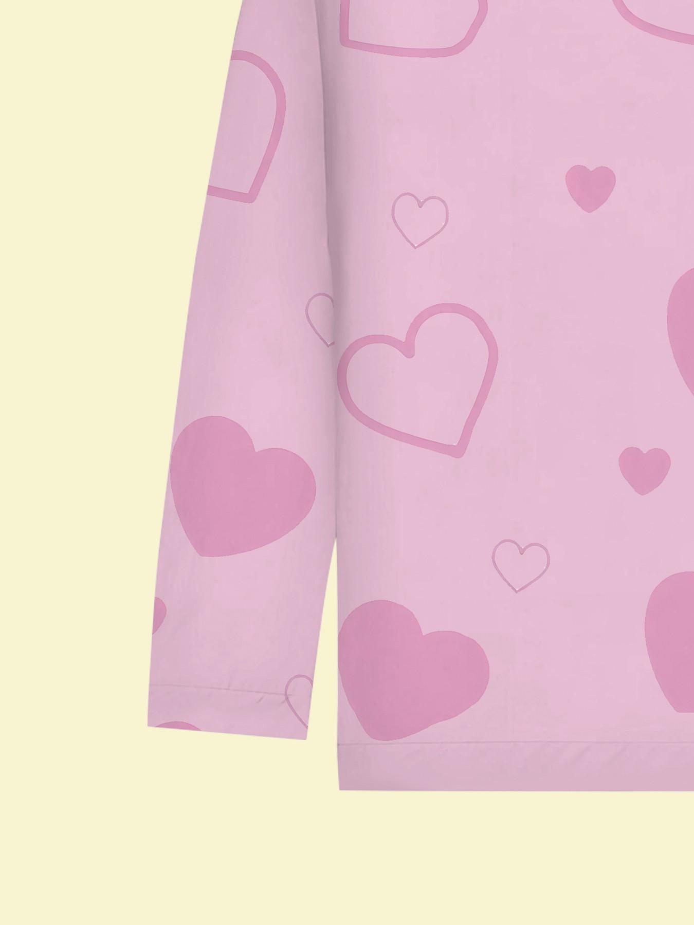 Capybara with full print of foundation love heart, cute 2-piece girls' digital printed long-sleeve pajamas with extended pants, made of flame-retardant fabric. A stylish, trendy, casual, comfortable and soft pajama set, suitable for sleeping and