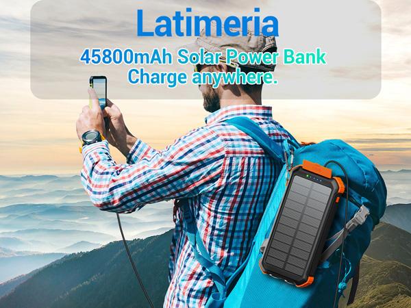 45800mAh Solar Power Bank, Built in 3 Cables Portable Phone Charger with USB C, 5V3.1A QC 3.0 Fast Charging, Compatible with iPhone, Samsung, Google, Apple, and More Smartphone