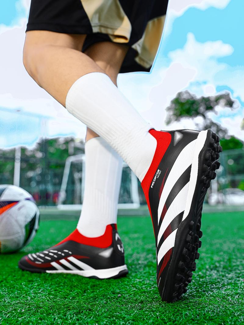 Men's Multi-Nail Football Shoes, Soccer Shoes Without Laces, Sporty PU Leather, Tie Dye Pattern, Strong Grip Rubber Sole, Comfortable Insole