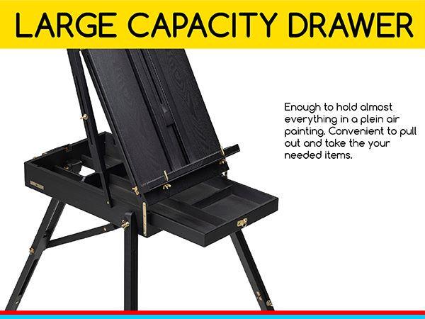 MEEDEN Art French Easel for Outdoor Painting: Wooden Plein Air Easel Box - 57''-72'' Height Adjustable Travel Easel - Black