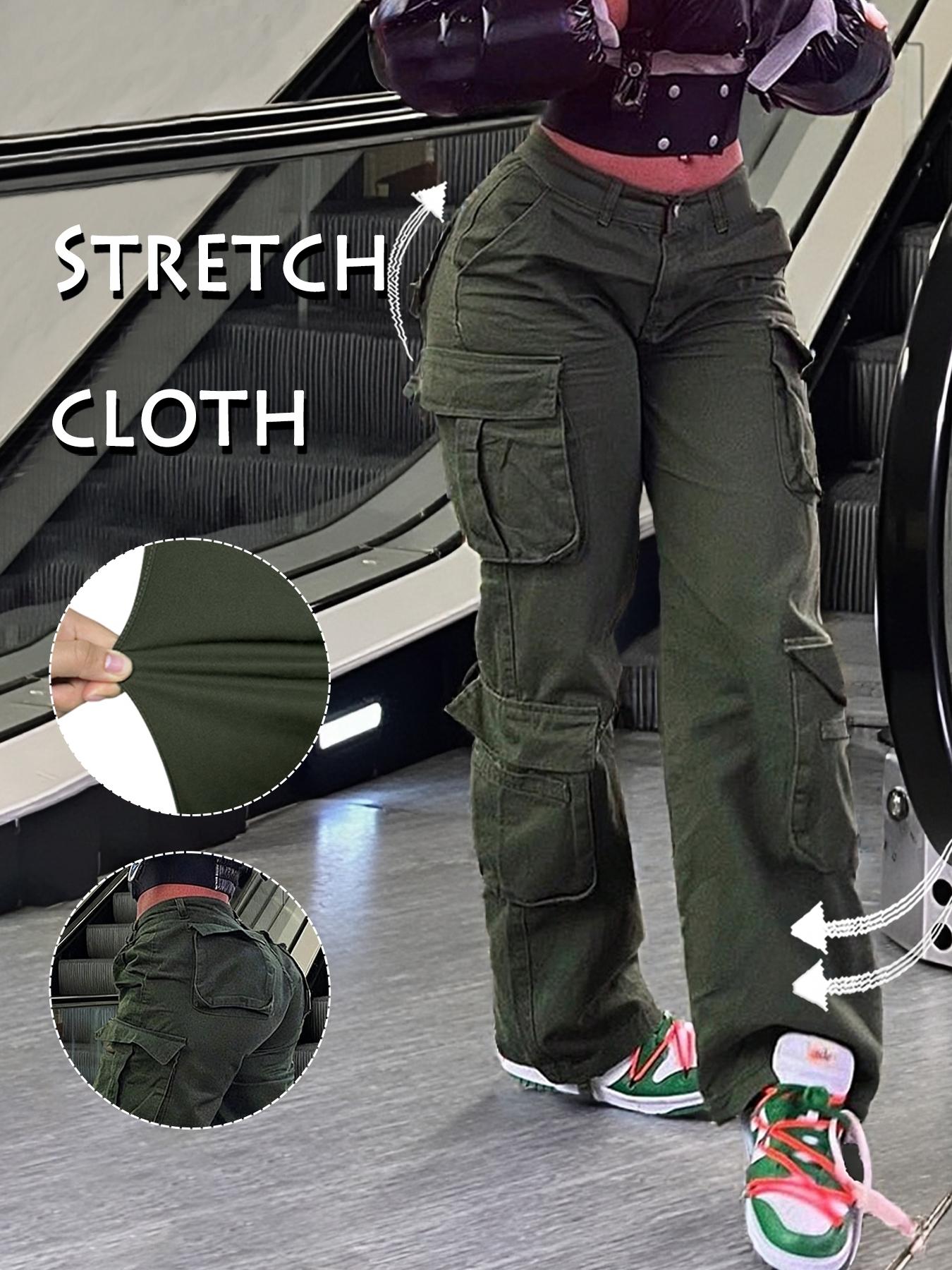 Gilipur Women's High-Waisted Cargo Pants, Casual Comfortable Basic Style, Y2K Kpop Streetwear, Pocket Design, All Seasons, Long/regular Length