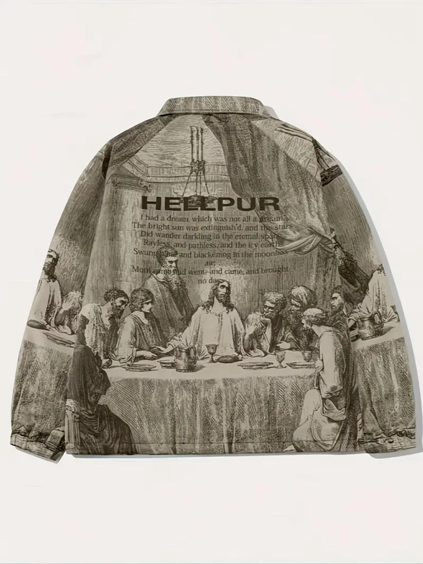 Men's Regular Fit Figure & Letter Print Pocket Zip Up Jacket, Casual Long Sleeve Collar Outerwear for Spring & Fall, Jackets for Men, Winter Clothing Men, Fashion Men's Clothes for Daily Wear Tops, Coat