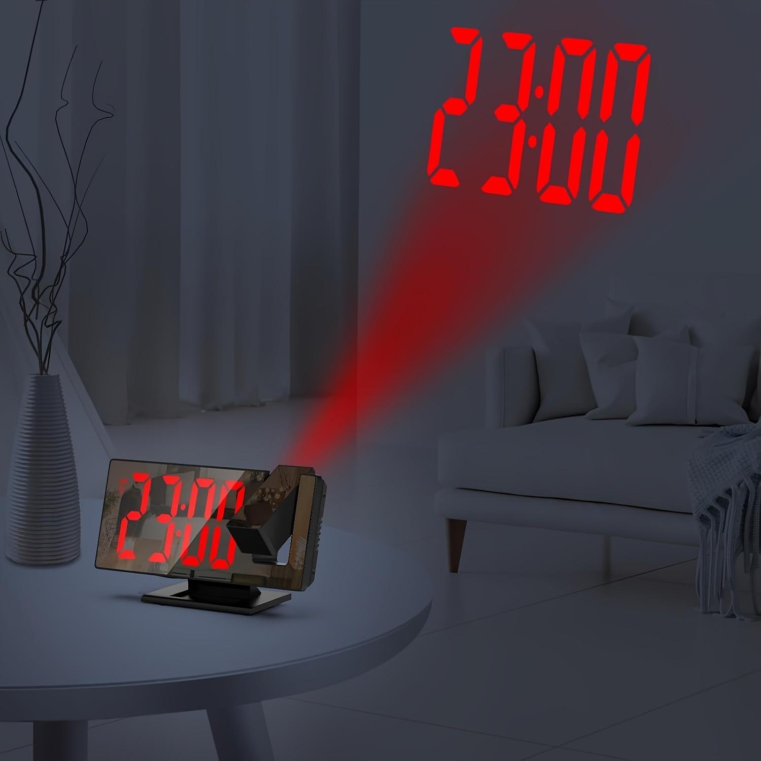 180° arm-extending projection alarm clock, LED projection digital alarm clock with USB interface, tabletop alarm clock, home decoration, suitable for bedrooms, deep sleepers, luminescent, mirror, Multifunctional alarm clock
