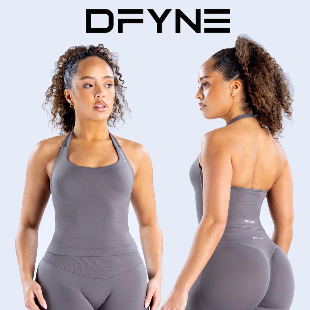 Dfyne  2 Piece Workout Sets for Women Halter Sports Bra Tank Gym Biker Shorts Outfits