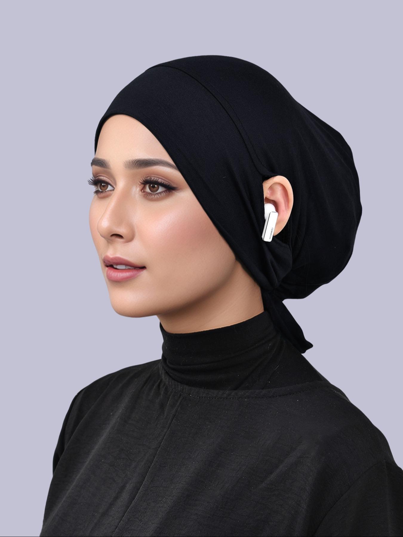 Women's Solid Color Turban Hijab with Ear Hole, Breathable Comfortable Hijab for Daily Wear, Fashion Accessories for Women & Girls