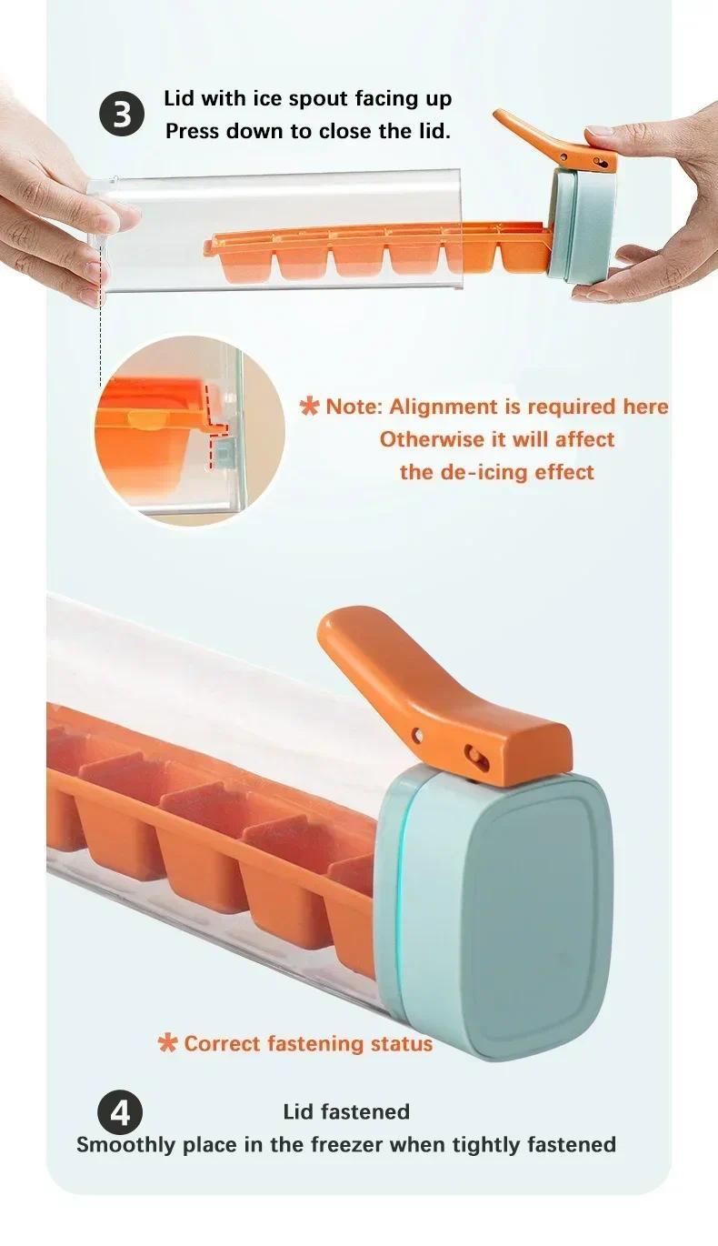 6 Grid Square Ice Cube Tray One Hand Press Silicone Ice Maker Mold Easy Release for Drinks Cocktails Home Kitchen