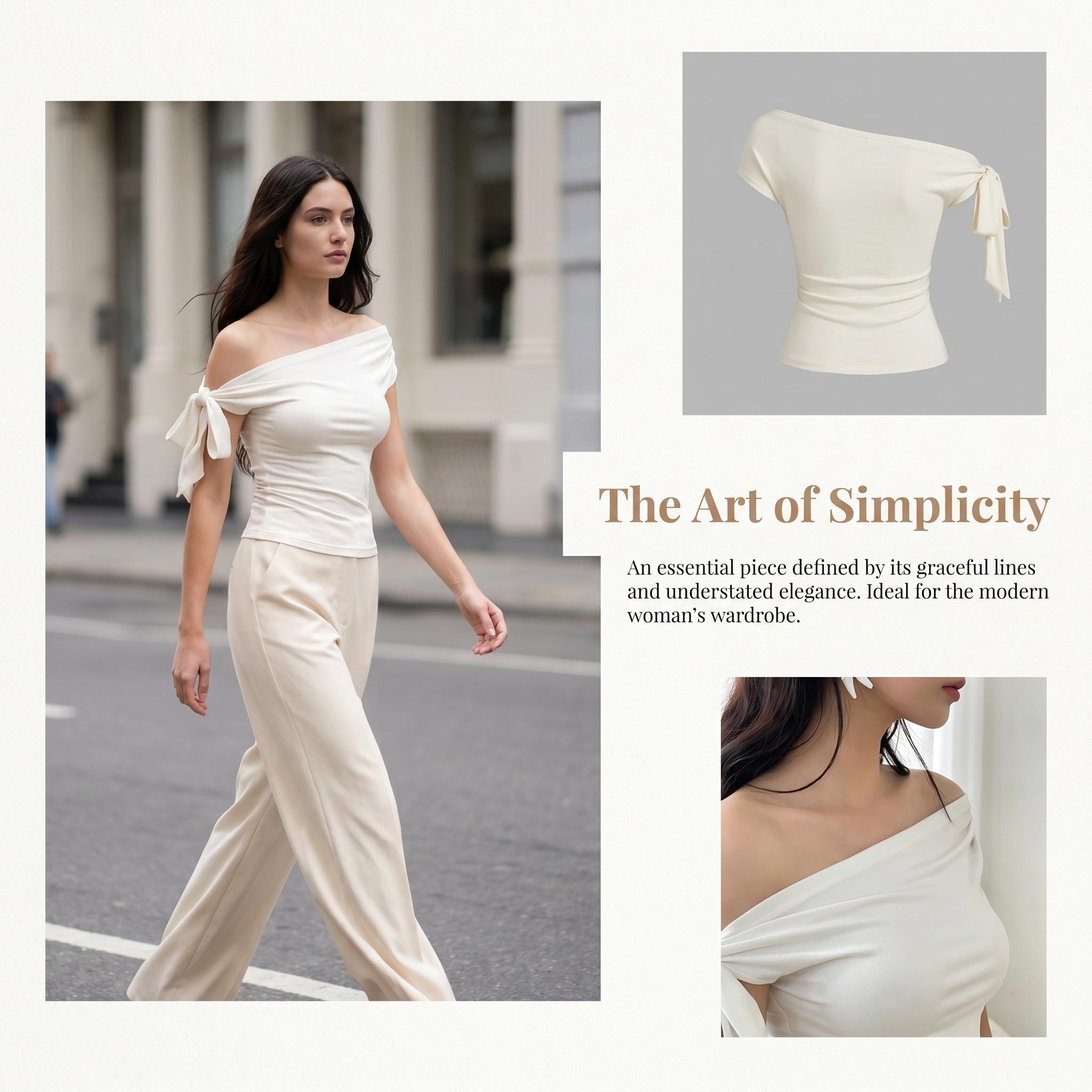 Women's Asymmetrical Off-Shoulder Top - Tie Knot Sleeve Ruched Blouse - Elegant Slim Fit One-Shoulder Shirt