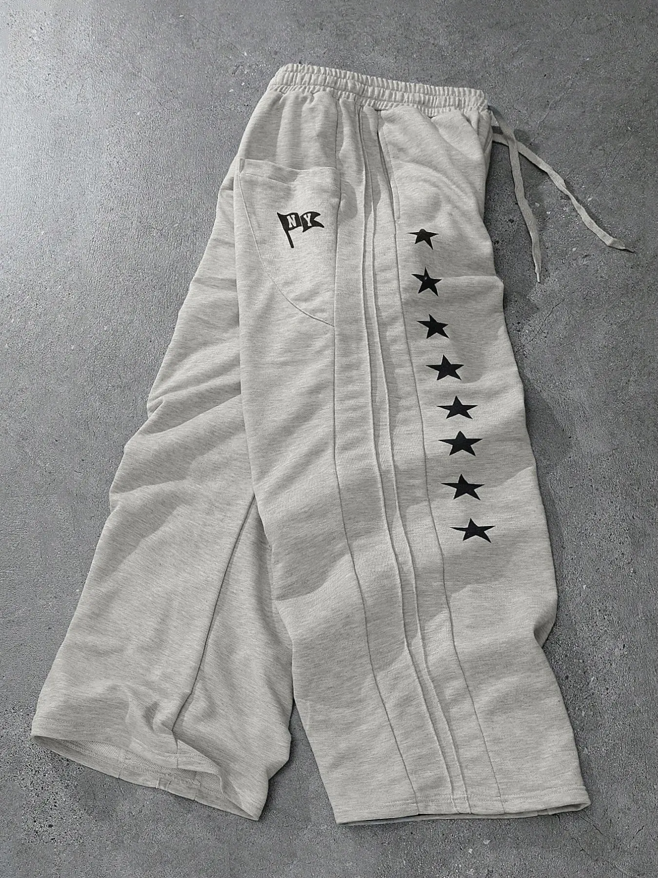 Men's American Style Star Print Wide Leg Baggy Sweatpants, Ny Flag Retro Loose Fit Straight Leg, Casual Sporty Long Pants for All Seasons