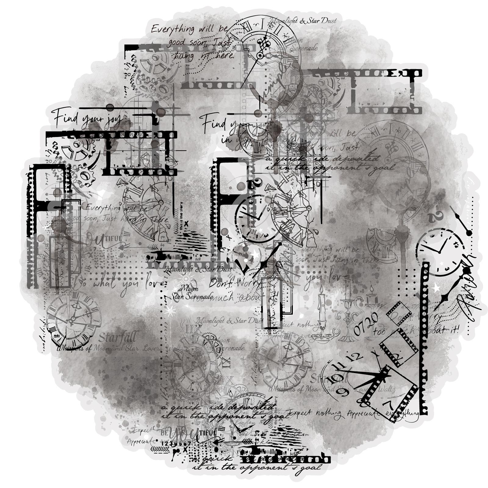 Etori Life 30Pcs Vintage Black and White Clock Film Phrase Stickers Light Retro Journal Decoration Stickers for Laptops, Phone Stickers, Suitcases, Office Decoration Accessories, Guitars, Photo Albums, DIY Crafts, Room Decoration, Card Making