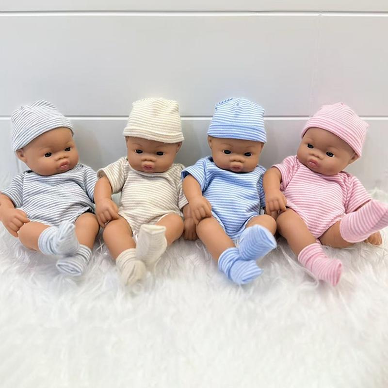 Mini American Aferican Baby Doll Halloween Decorations -19cm Dark Skin Brown-Skin MINI Baby Doll Toys ,Cheap Price with High Quality Kids Toys, Super Cute Small Baby Doll for Kids,Best Christmas Birthday Halloween Gift,Party Accessories