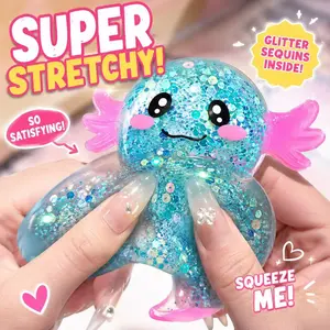 1/2/4PCS Viral Axolotl Squishy Toy, Glitter Jelly Stress Relief Fidget, Super Stretchy Slow Rise Sensory Toy for Kids Adults, Cute ASMR Desk Toy Party Favor Gift