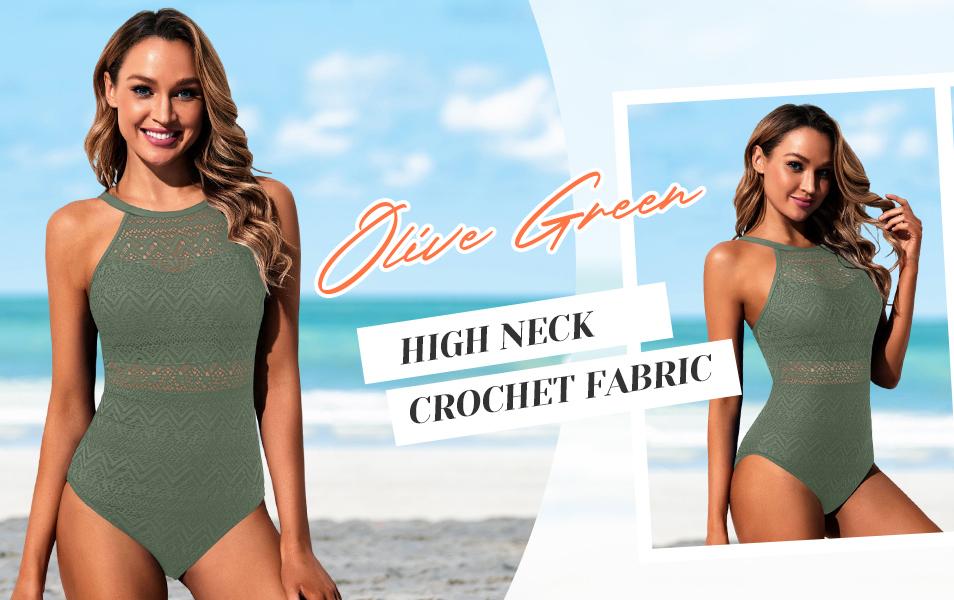 Holipick Lace Women High Neck One Piece Swimsuit Sexy Crochet Bathing Suit Tummy Control Swimwear Holipick Lace Women High Neck One Piece Swimsuit Sexy Crochet Bathing Suit Tummy Control Swimwear