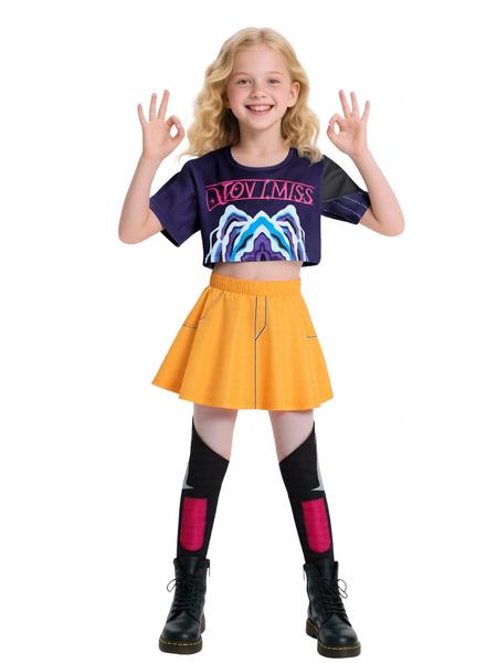 K-Pop Girl's Cool Short Sleeve Crop Top Skirt Set, Mira Role Play Costume, Halloween Girl's Cosplay, All Seasons Wear K-Pop Girl's Cool Short Sleeve Crop Top Skirt Set, Mira Role Play Costume, Halloween Girl's Cosplay, All Seasons Wear