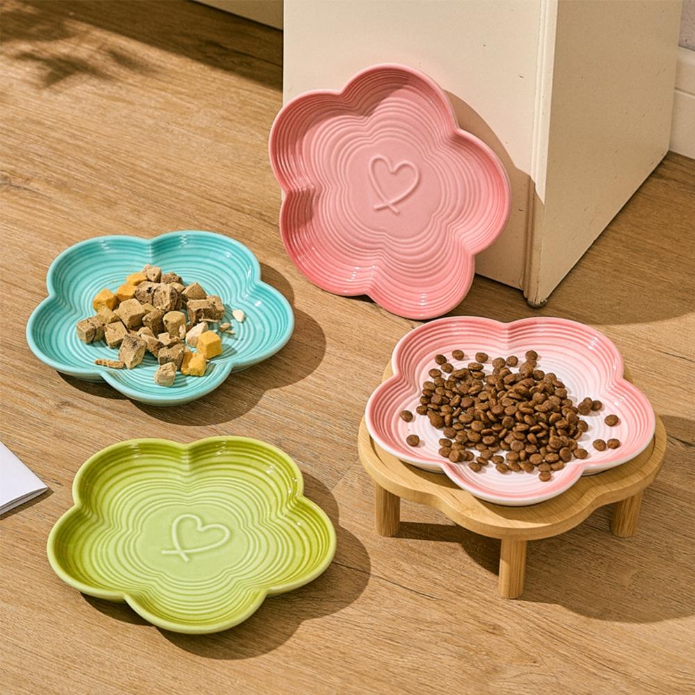 Pet Ceramic Feeding Bowl with Wooden Rack, 1 Set Easy To Clean Cat and ...
