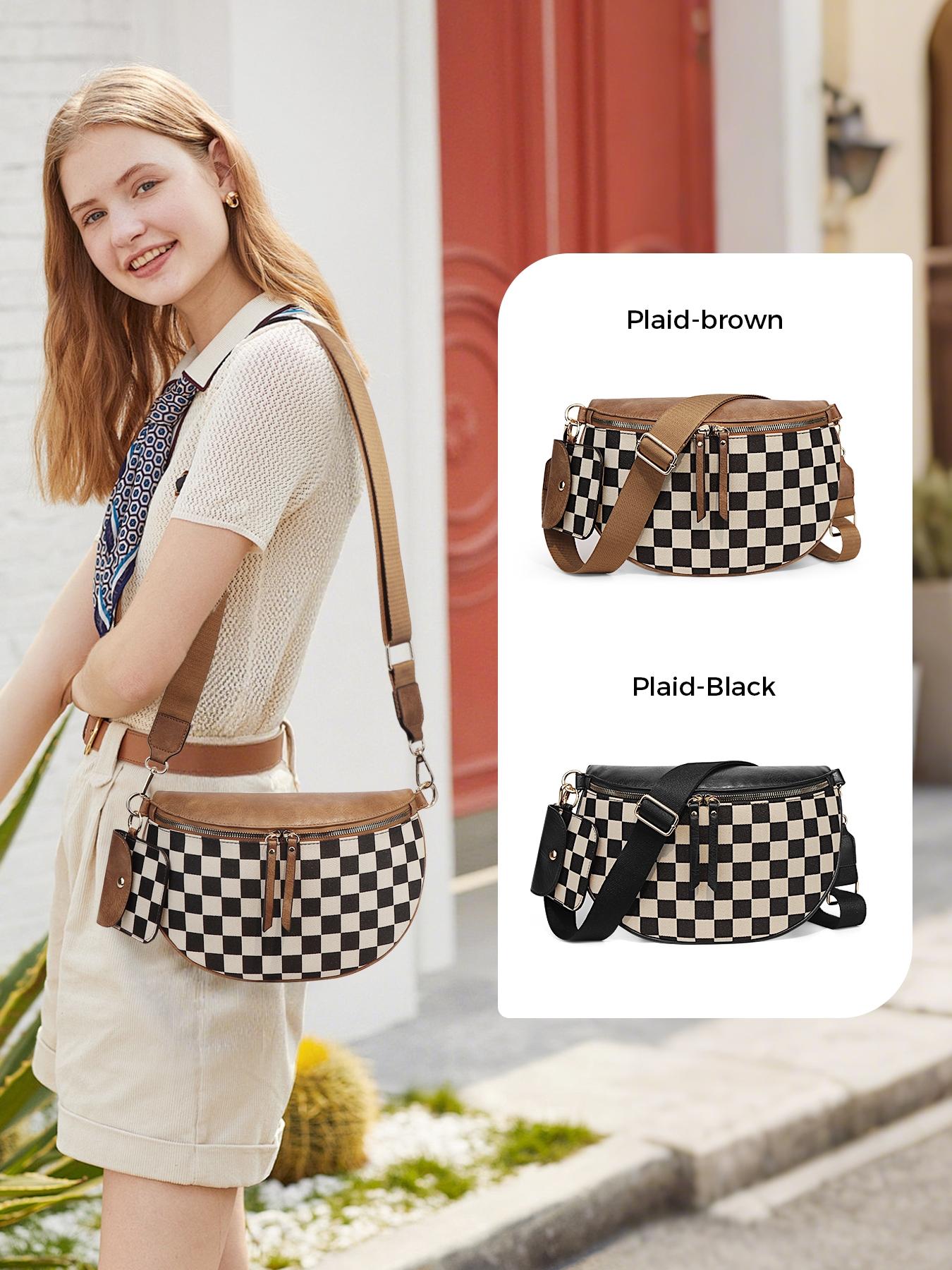 Women's Checked Pattern Crossbody Bag & Coin Puse, Fashionable PU Leather Bag Set, Casual Trendy Versatile High-quality Daily Commuting Bag