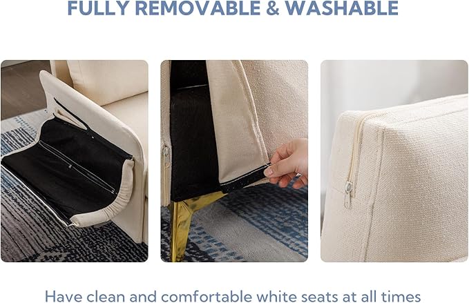 [SpringStatements] EBELLO Modern Accent Chair with Armrests, Comfortable and Washable with Solid Metal Legs, Upholstered Single Sofa for Living Room, Bedroom, Office, Beige