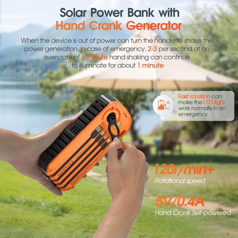 Diamuar Solar Charger Power Bank 40000mAh Built in 4 Cables and Hand Crank, Portable Charger 22.5W Fast Charger 6 Outputs & 4 Inputs External Battery Pack with Bright Flashlight and Compass Diamuar Solar Charger Power Bank 40000mAh Built in 4 Cables and Hand Crank, Portable Charger 22.5W Fast Charger 6 Outputs & 4 Inputs External Battery Pack with Bright Flashlight and Compass