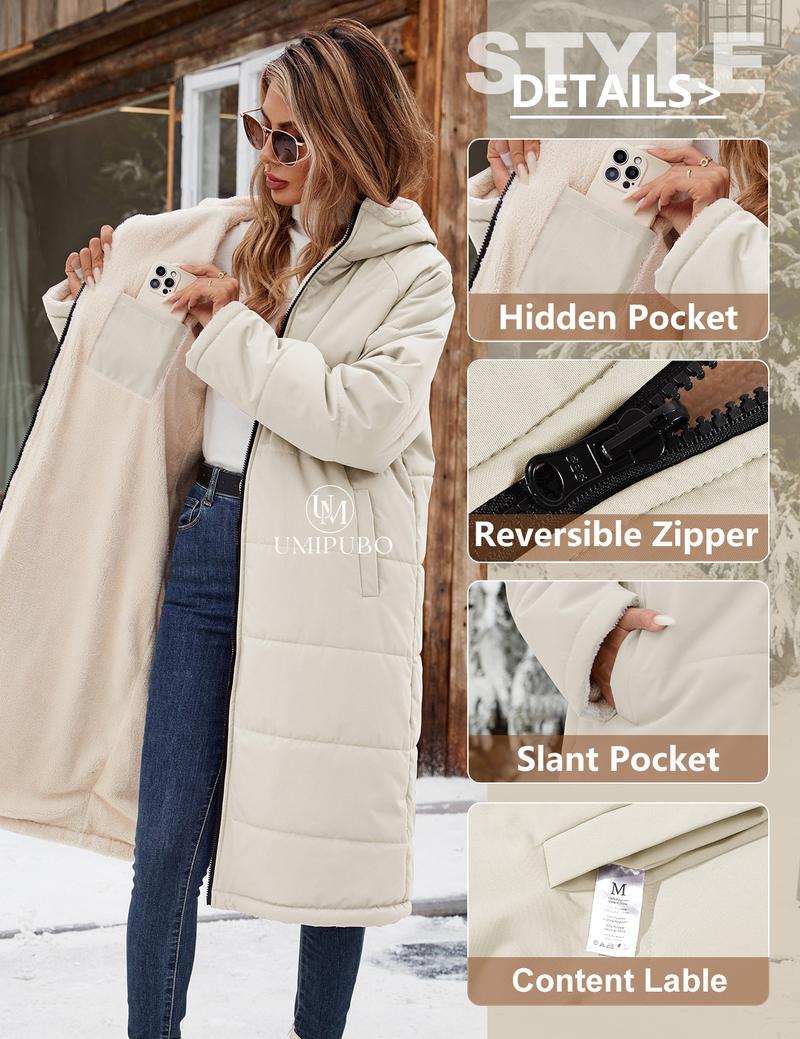 UMIPUBO Women Winter Coats Fleece Long Coats Jackets Oversized Warm Down Jacket with Hood