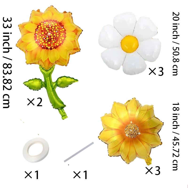 Natural Style Daisy Sunflower Foil Balloons, Multi Shape Kit for Wedding Decor, Anniversary Celebration, Festival & Party Supplies
