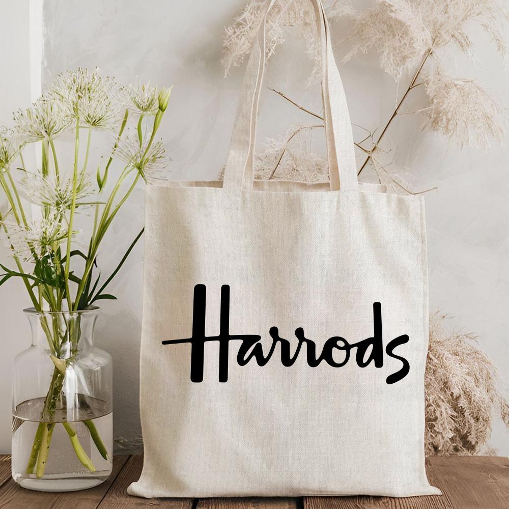 London L-Harrods Knightsbridge Storage Bags Canvas Double-Sided Print Black and White Tote Bag Large Capacity Shoulder Students Festive Fashion Eco Outdoor Picnic Travel High Quality Shopping Bag Machine Washable