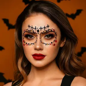 Halloween skull face rhinestone stickers, forehead rhinestones, stage makeup face rhinestone stickers, decorative makeup rhinestones, party face stickers