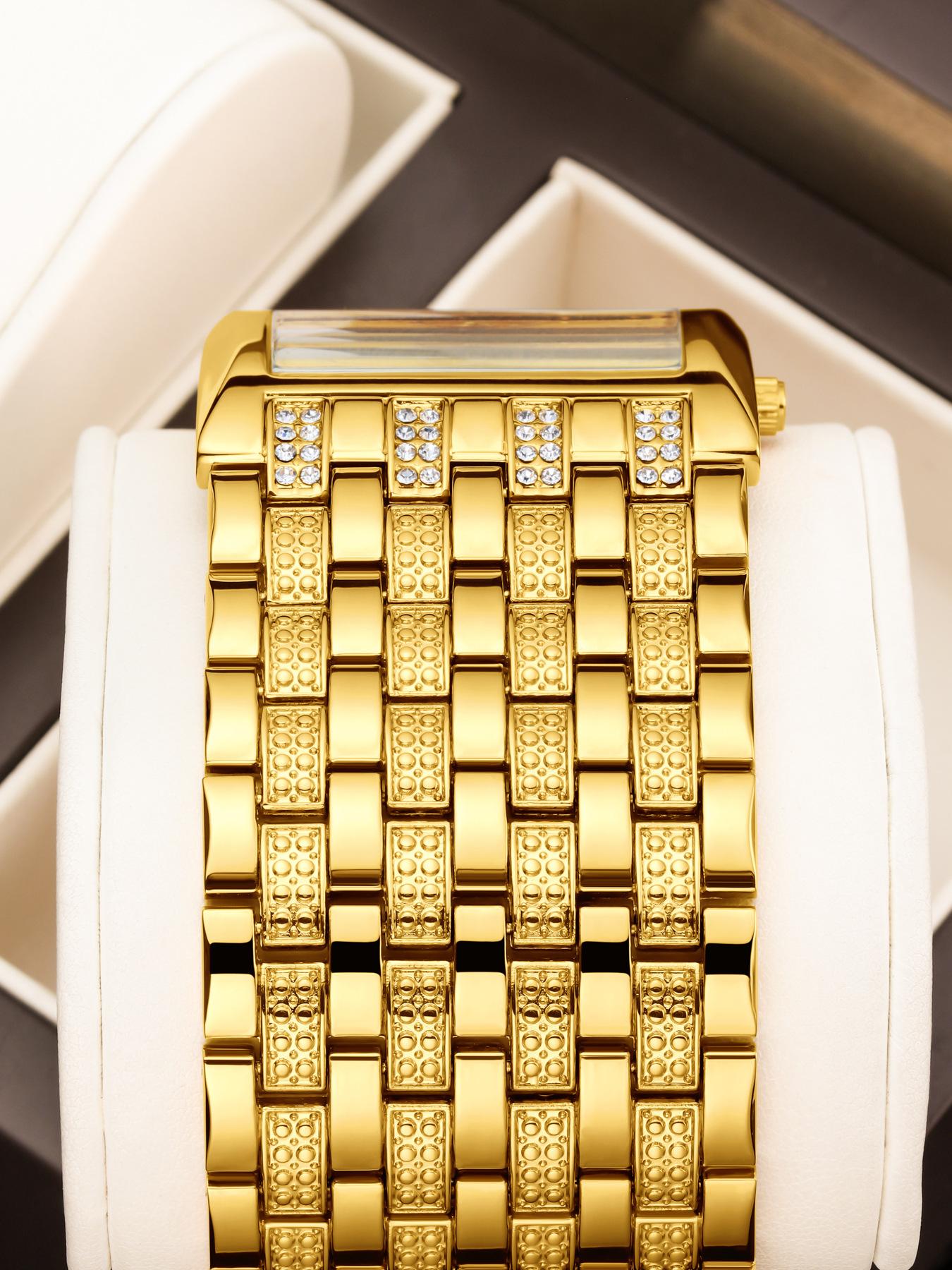 Women's Luxury Gold Square Diamond Watch - Elegant Bling Crystal Encrusted Bracelet with Roman Numerals, Stainless Steel Band, Fashion Dress Wristwatch, Perfect Gift for Her