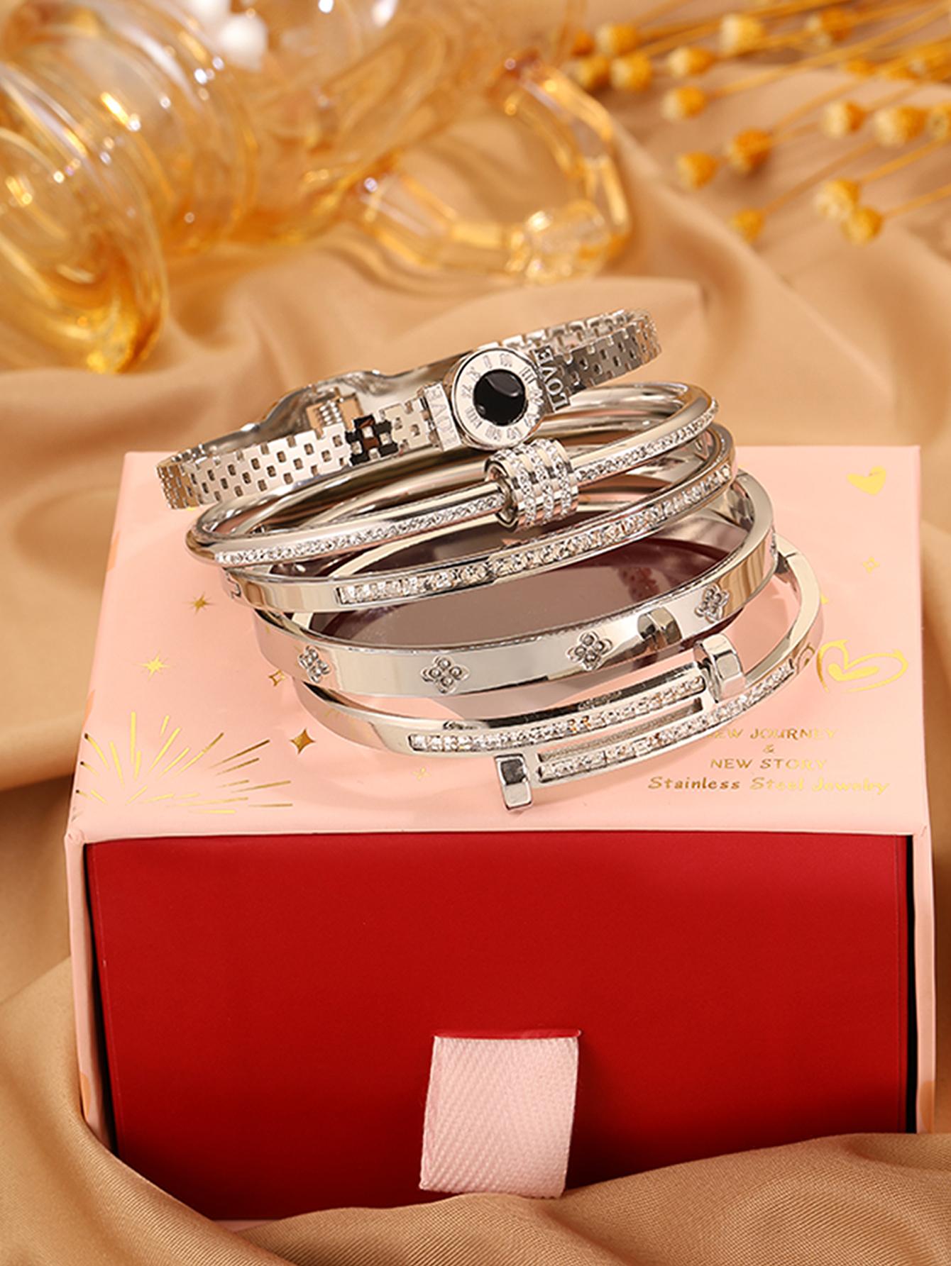 5-piece elegant and luxurious 304 stainless steel Romantic Bracelet Set with gift box, suitable for both women and men, high-quality and fashionable items
