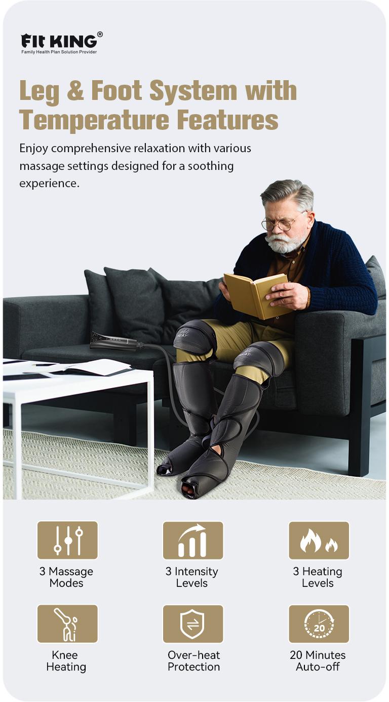 【FIT KING】Foot and Leg Massager with Knee Heating for Enhanced Comfort - Includes Handheld Controller leg massager with knee relaxation Massaging Device for gift Black Friday