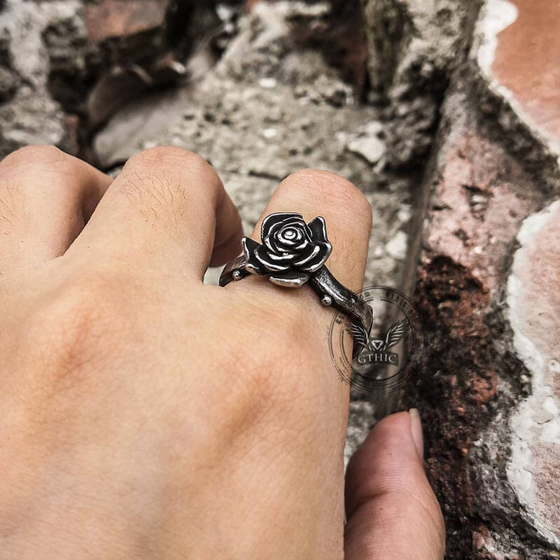 GTHIC Vintage Rose Ring Gothic Love Dark Jewelry For Women Stylish Prom Ring Stainless Steel GTHIC Vintage Rose Ring Gothic Love Dark Jewelry For Women Stylish Prom Ring Stainless Steel