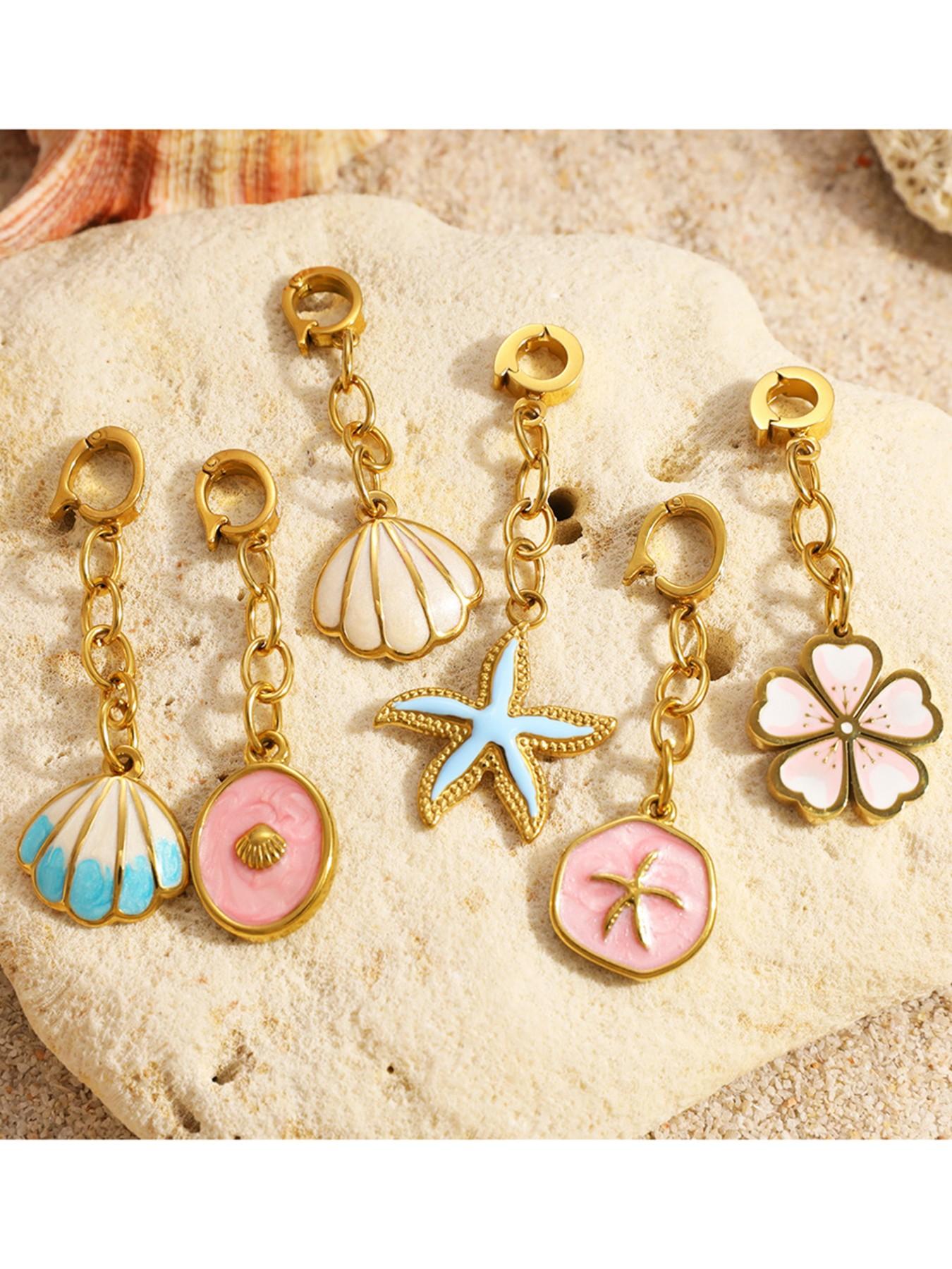 Stainless Steel Bikini Pendant Ocean Series Shell Starfish Flower Oil-Dipped Waterproof Necklace Charm Jewelry