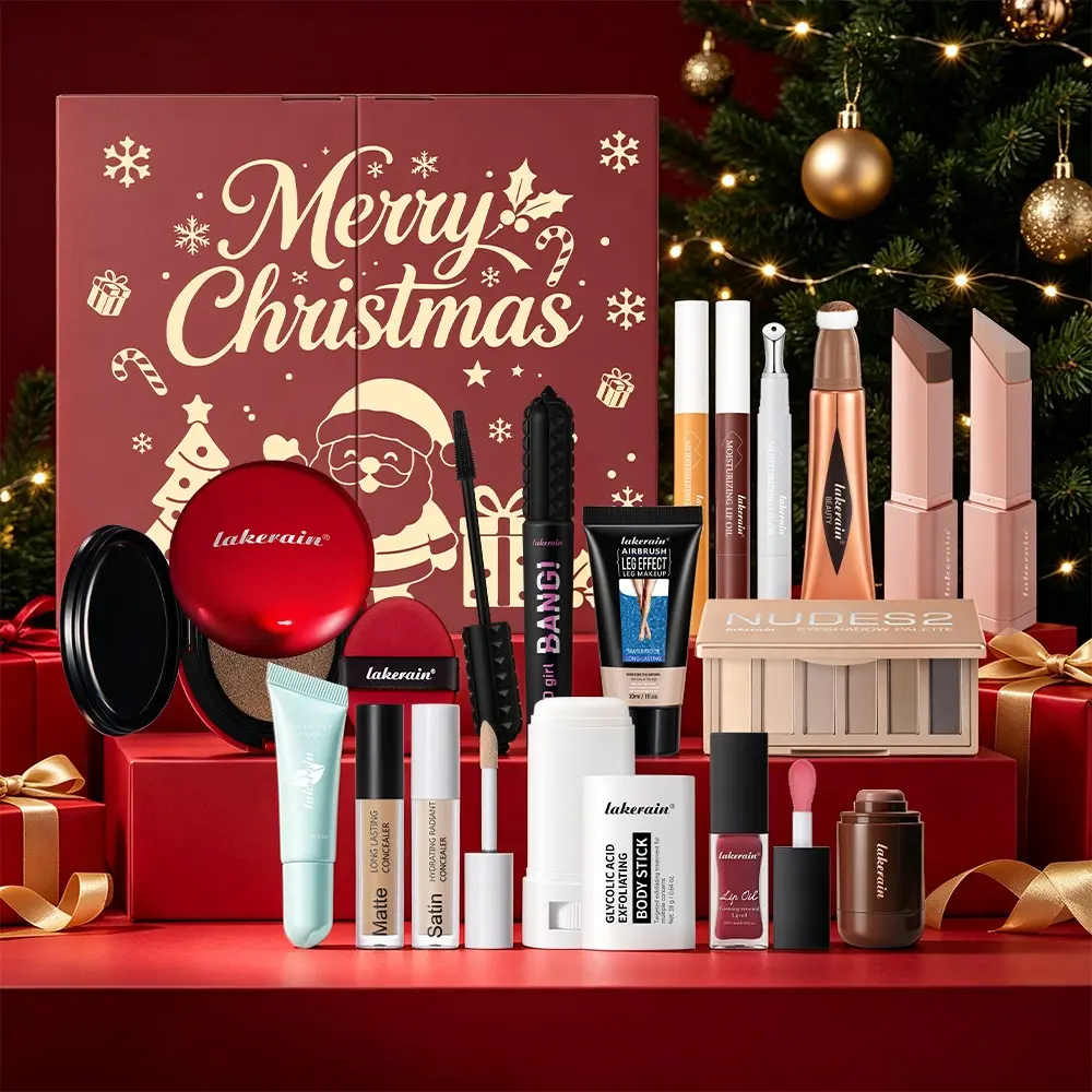 Lakerain 16 PCS Christmas Complete Makeup Set for Women, All in One Holiday Beauty Gift Kit with Foundation Concealer Blush Mascara Eyeshadow Palette Lip Balm Lip Oil, Beginner Friendly Face Makeup Kit