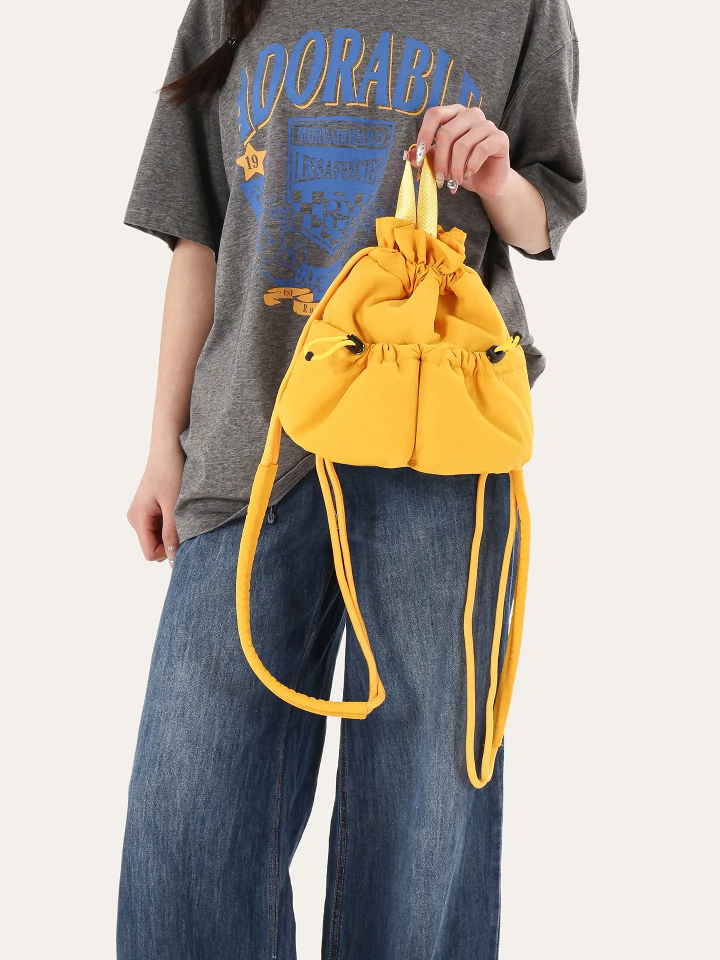 Korean Style Candy Color Pleated Mini Kawaii Backpack, Drawstring Closure, Casual All-Season Bag, Perfect for Commuting and Daily Use